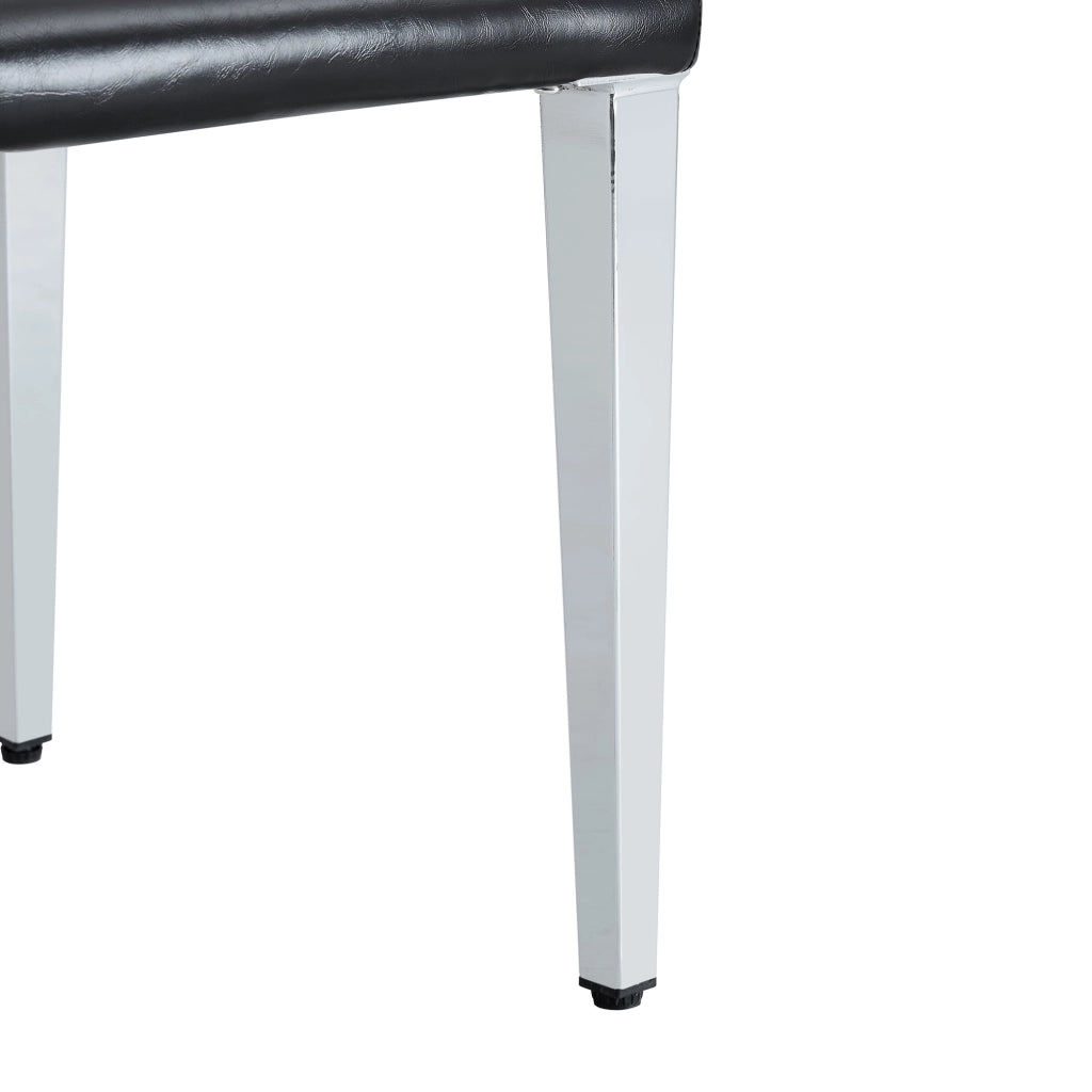 Sedia Da Pranzo Set Di 4 Schienale Ergonomico In Ecopelle E Metallo Nero Argento