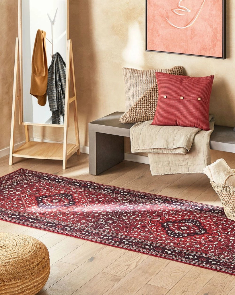 Passatoia tappeto rosso poliestere 80 x 300 cm corridoio cucina lungo tappetino antiscivolo