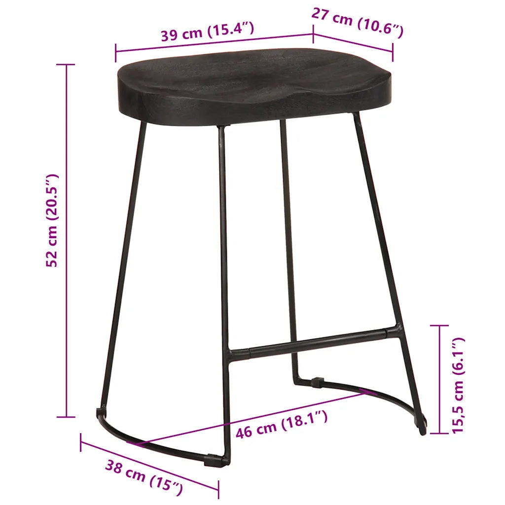 Sgabelli da Bar 2 pz Neri 46x38x52 cm Legno Massello di Mango 4013529
