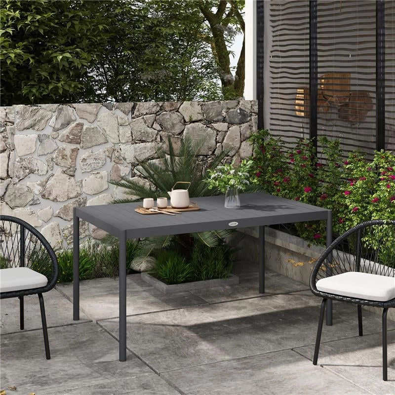 TAVOLO DA GIARDINO A DOGHE PER 6 PERSONE IN ACCIAIO E ALLUMINIO, 145X90X74 CM, GRIGIO SCURO