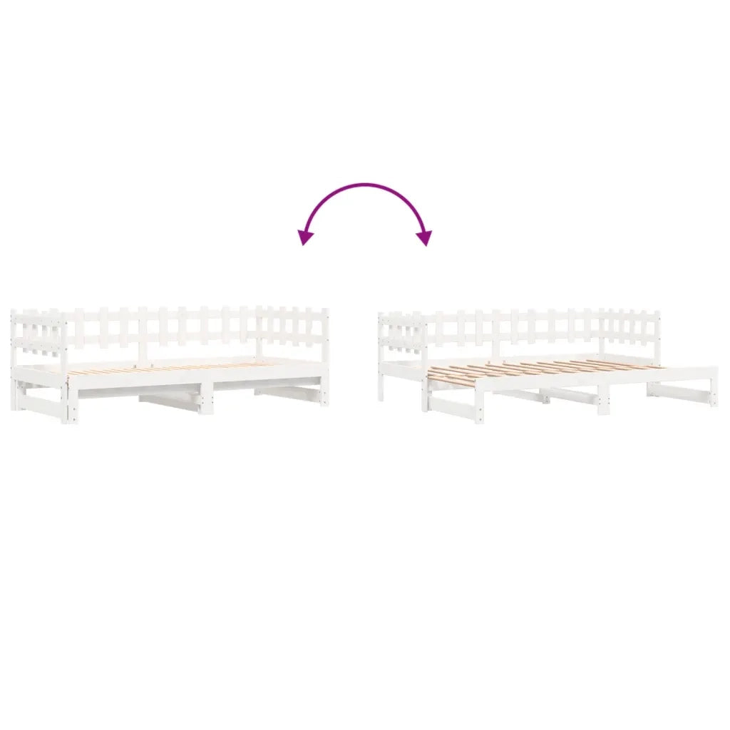 Letto singolo | Letto per adulti | Dormeuse Estraibile Bianca 2x(90x190) cm Legno Massello di Pino