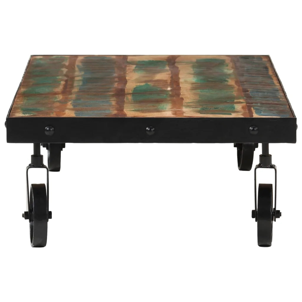 Tavolino Salotto con Ruote Legno Massello Recupero 100x55x26 cm 371684