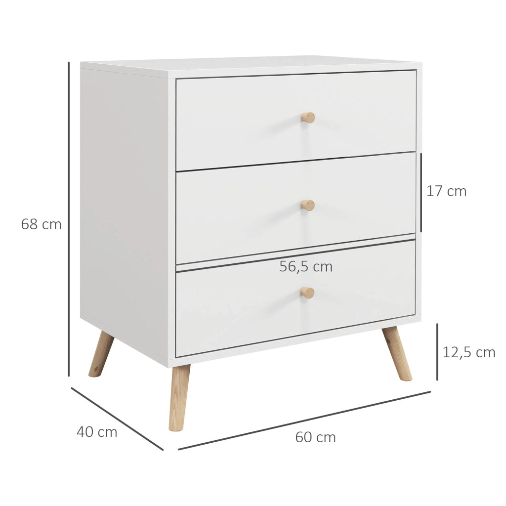 Com¨° 3 Cassetti Design Scandinavo ¨C zephmum ¨C MDF Bianco Legno Massello Pino