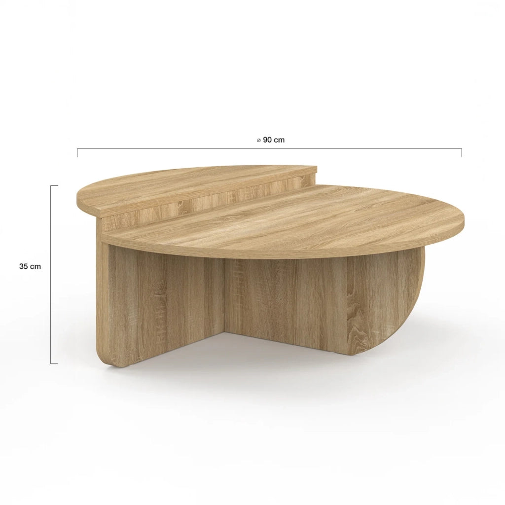 IDMarket - Set di 2 tavolini rotondi asimmetrici GUILIA in faggio