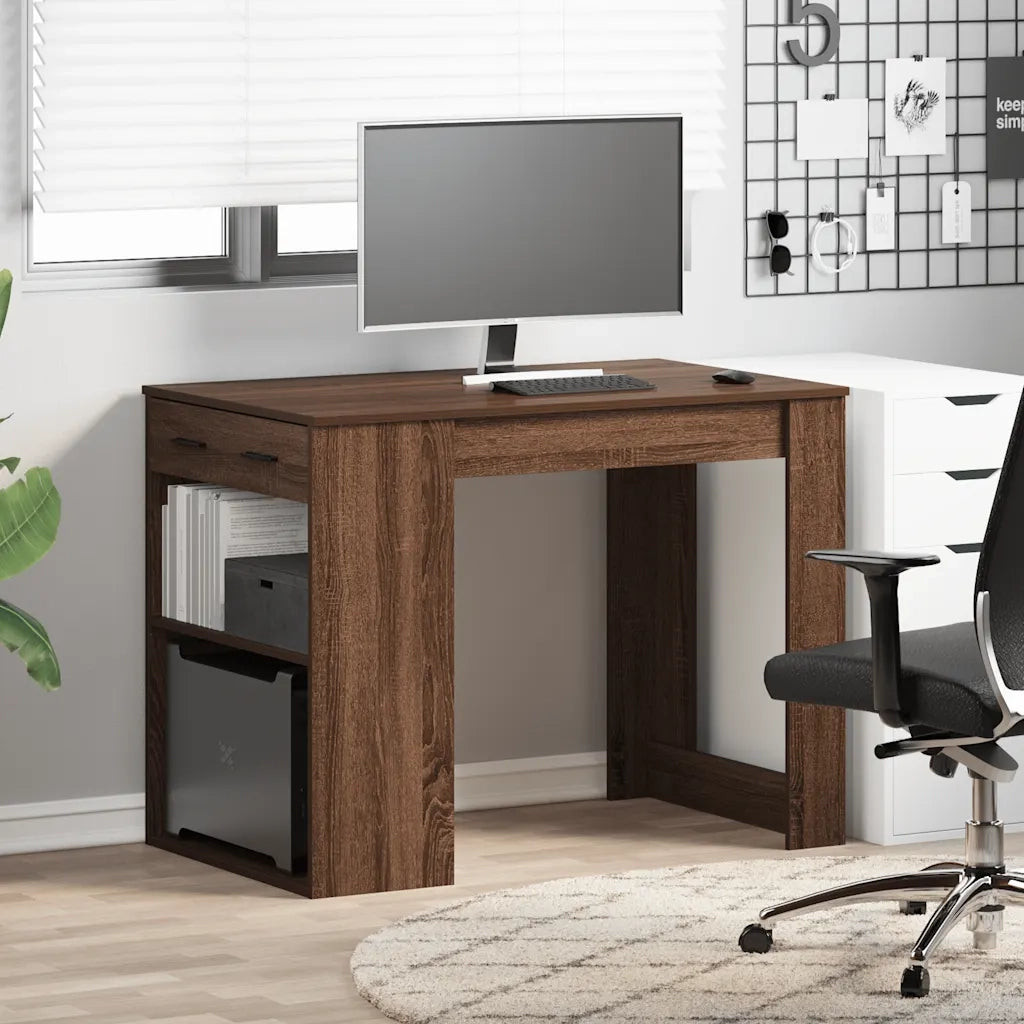 vidaXL Scrivania con Cassetto Ripiano Rovere Marrone Legno Multistrato