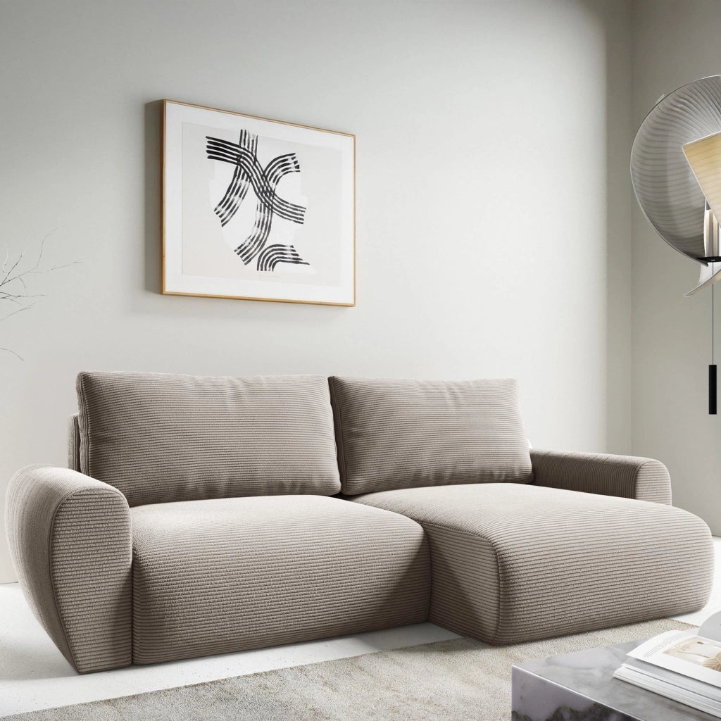 Paullo, Divano Letto con Penisola Contenitore, 253x153 cm Beige