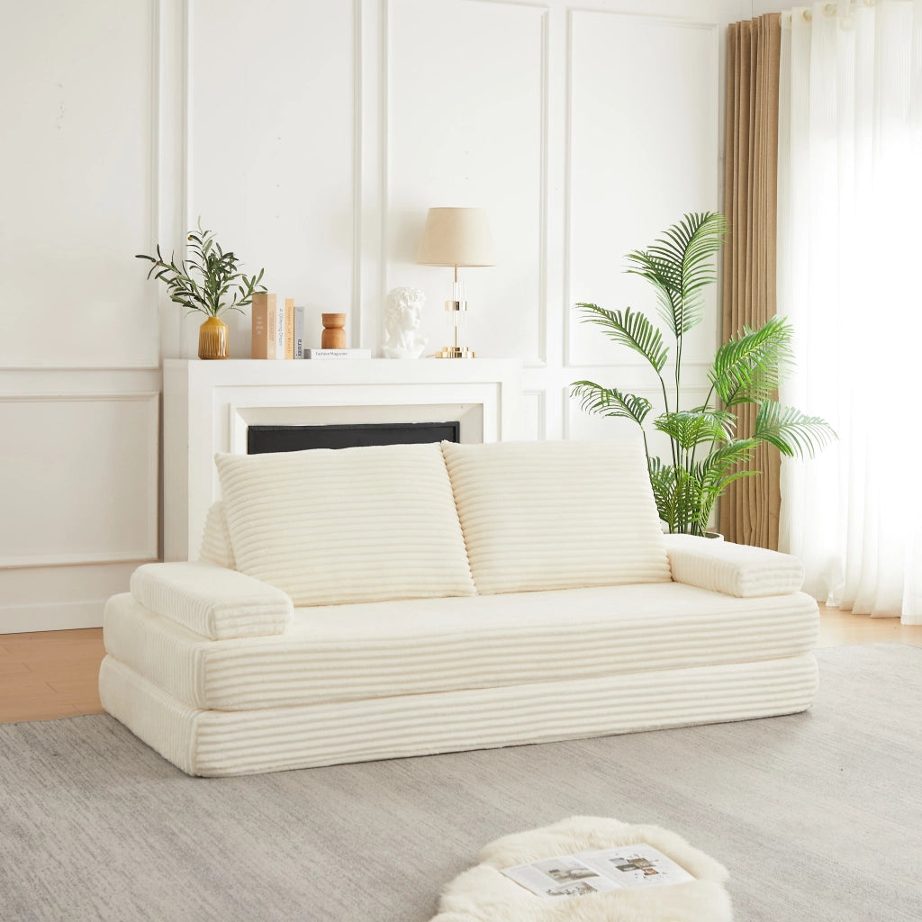DIVANO MODULARE 211 cm in tessuto corduroy beige con schienali e braccioli regolabili