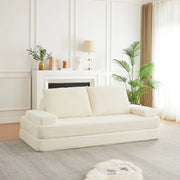 DIVANO MODULARE 211 cm in tessuto corduroy beige con schienali e braccioli regolabili