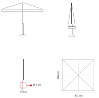 Ombrellone da Giardino 3x3 m Palo Ø60 mm in Legno Telo in Acrilico Danieli Bangkok Ecrù