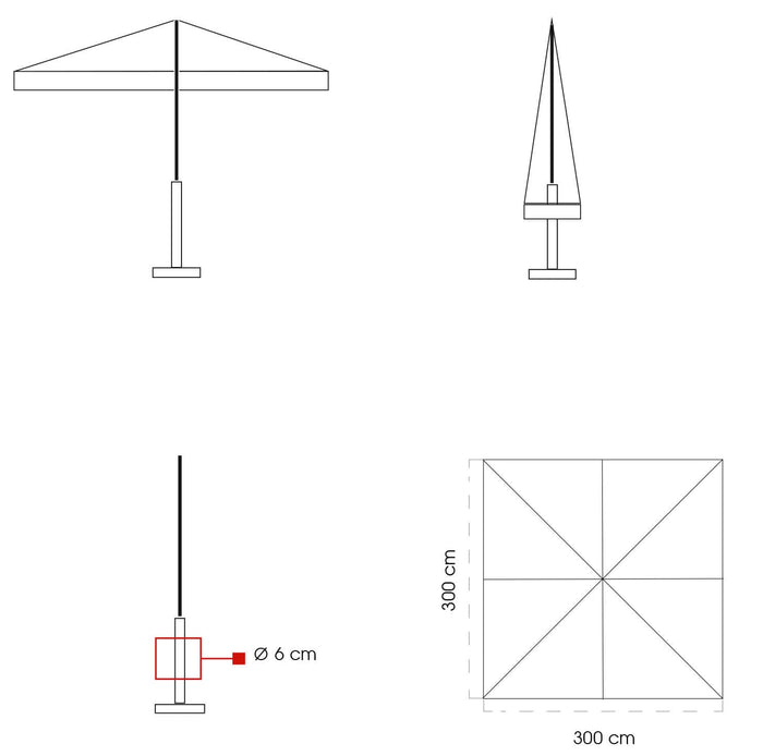 Ombrellone da Giardino 3x3 m Palo Ø60 mm in Legno Telo in Acrilico Danieli Bangkok Ecrù