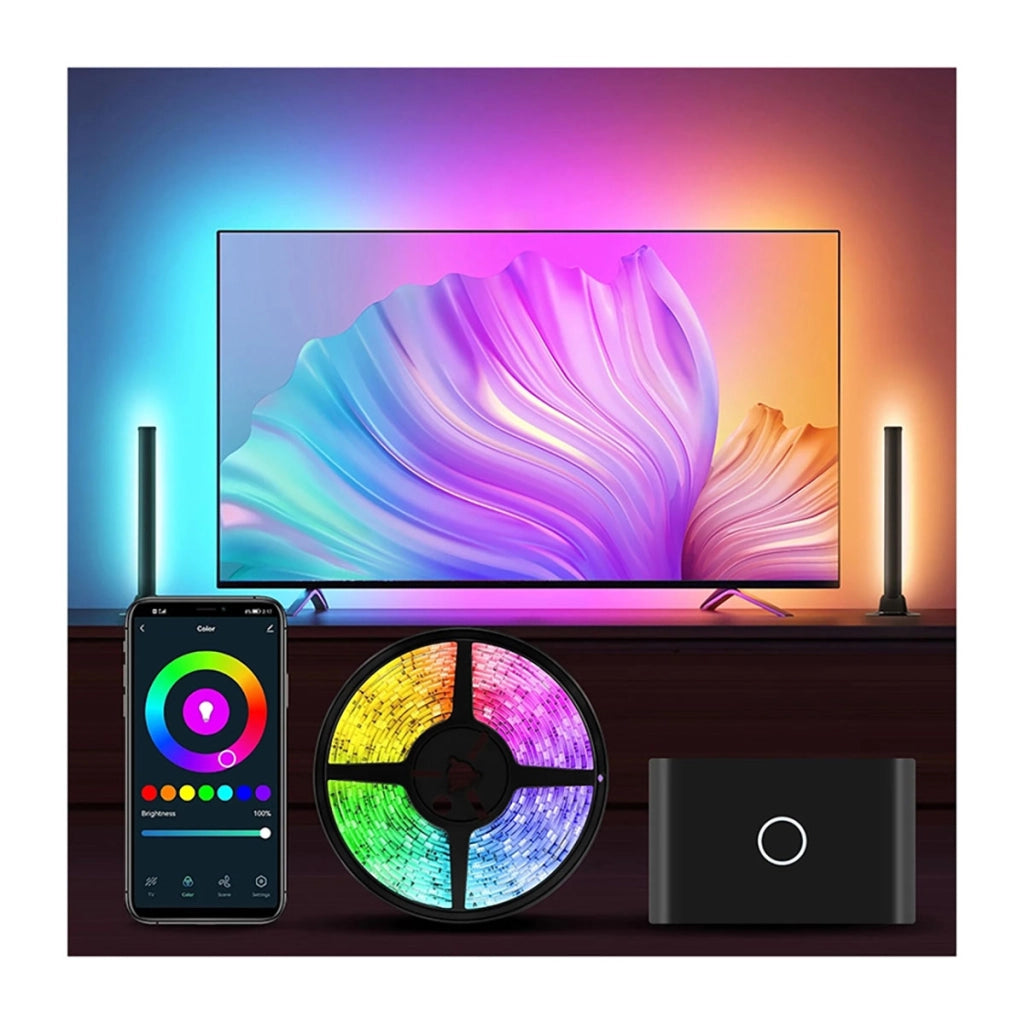Kit LED intelligente per TV con controllo vocale WiFi e 2 moduli laterali Nero Avizar
