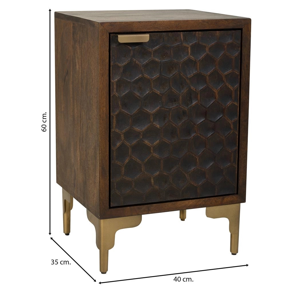 Comodino in legno e metallo con 1 porta marrone 40x35x60.