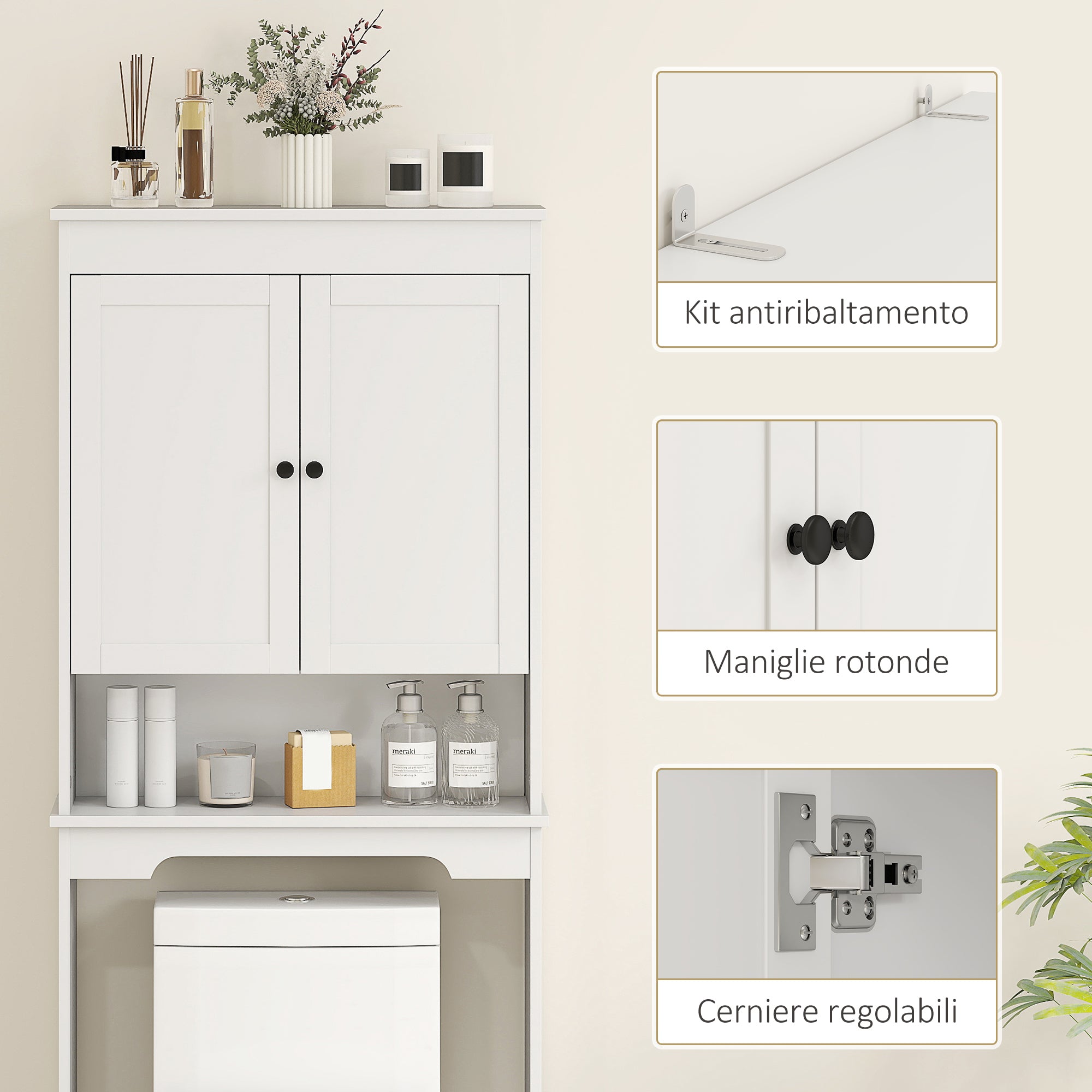 Mobile Sopra WC con Armadietto 65x22x161 cm in Legno Bianco