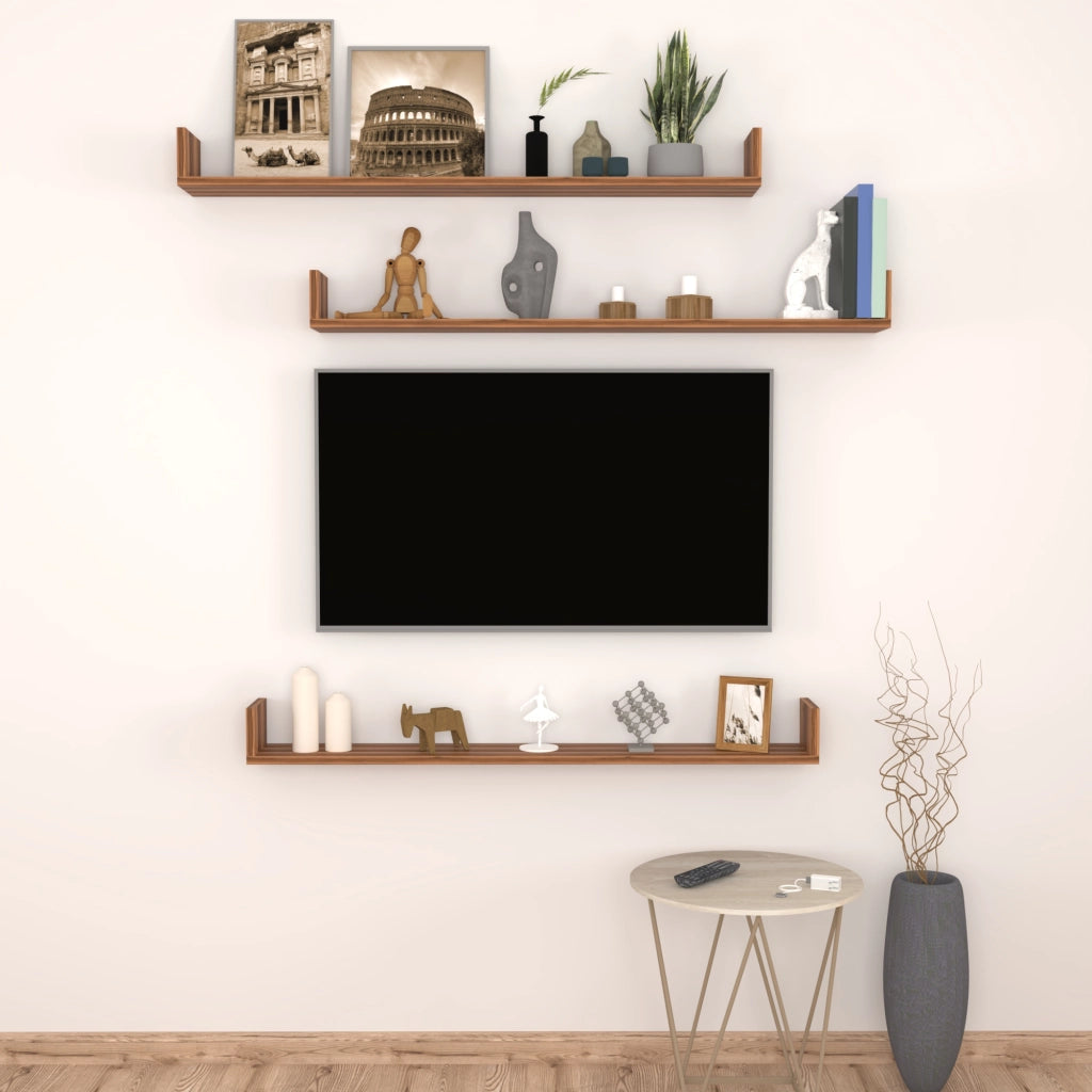 Set 'Höganäs' 3 Mensole da Muro - Consolli Pensili con Piano d'Appoggio a Forma di U - Largo 120 cm - Effetto Noce [en.casa]