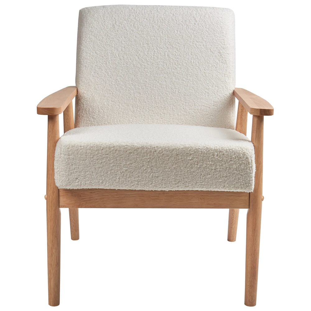 Poltrona Poliestere Boucle Bianco Sporco Rivestimento Retro Design Struttura in legno chiaro Braccioli Soggiorno