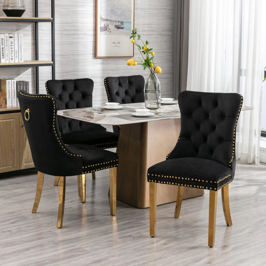 Sedie da Pranzo Imbottite in Velluto con Gambe in Metallo Dorato ¨C MINIMAL ¨C Set 2, Nero