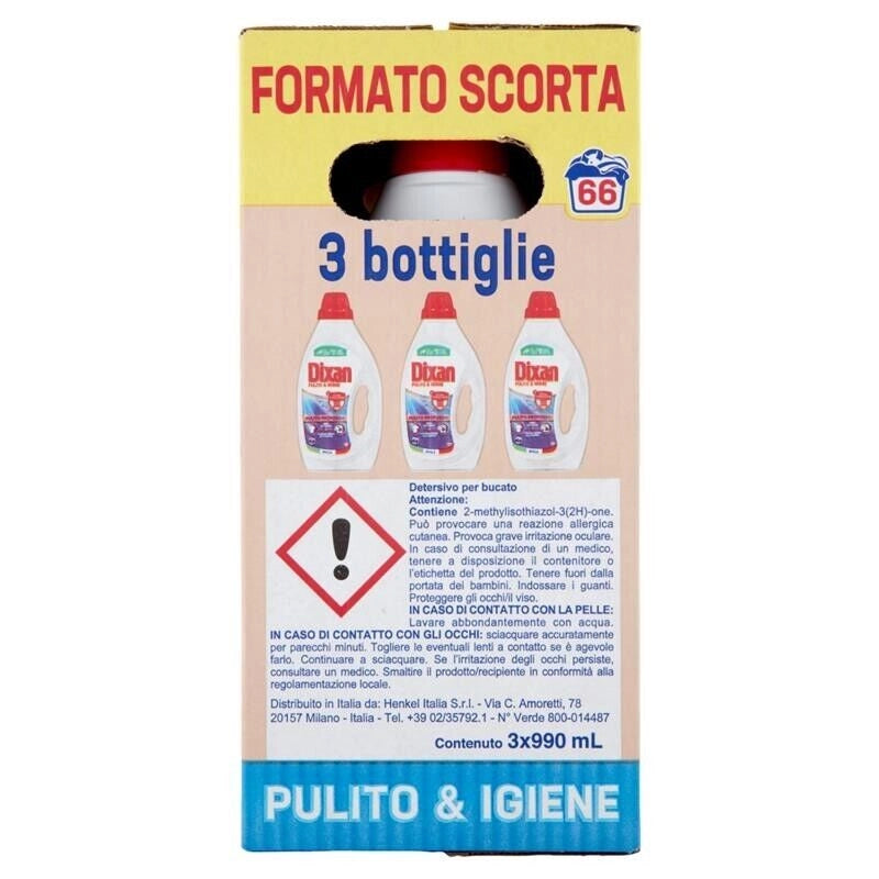DIXAN DETERSIVO LIQUIDO IN FORMATO DA 3X19 LAVAGGI IGIENE E PULITO