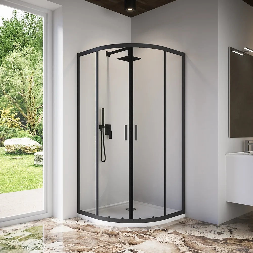 Box doccia semicircolare 70x90 cm profili nero opaco vetro 6mm trasparente h185 | Tonga