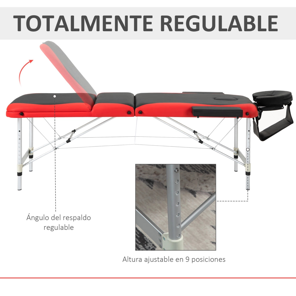 Tavolo da massaggio pieghevole e portatile ¨C zephmum ¨C nero e rosso 215x81x61-84 cm