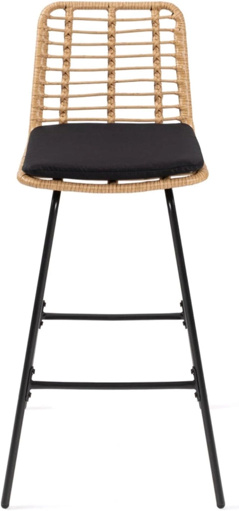 Set di 4 sgabelli da bar SUMMER effetto rattan con gambe in metallo nero