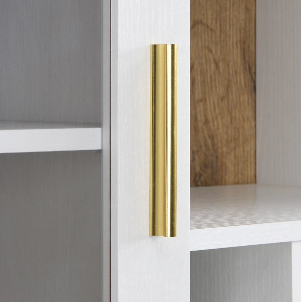 Credenza alta 94.5x30x175.5 cm con ante in acrilico e chiusura ammortizzata; MDF bianco