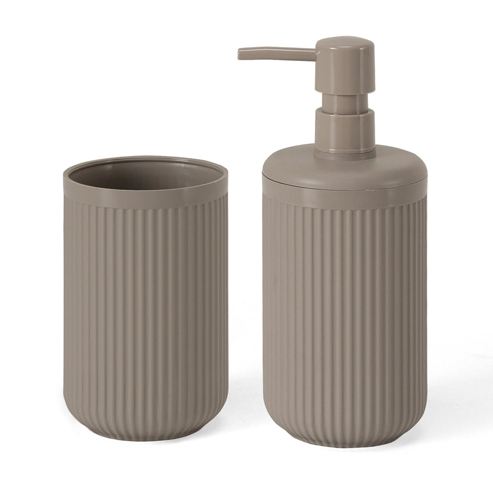 Set accessori bagno 2 pz con dispenser e portaspazzolino tortora cannettato Arizona