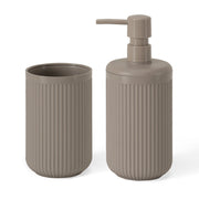 Set accessori bagno 2 pz con dispenser e portaspazzolino tortora cannettato Arizona