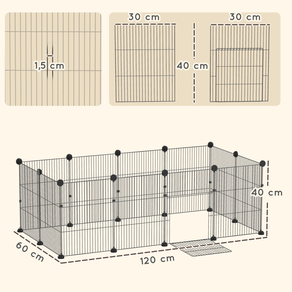 Recinto per Animali Domestici Modulabile ¨C zephmum ¨C Nero, Acciaio, 120x60x40 cm