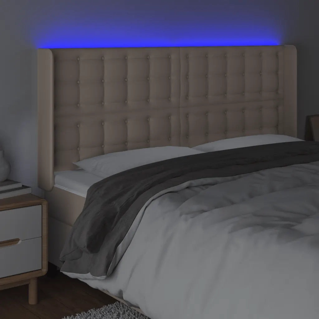 Testiera a LED Cappuccino 147x16x118/128 cm in Similpelle