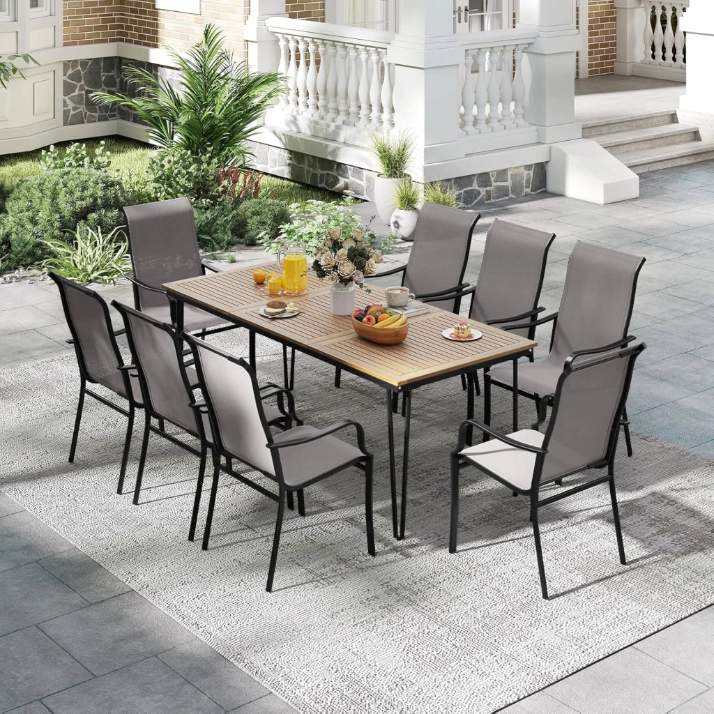 Set di 2 Sedie da Giardino, Sedie da Esterno in Tessuto con Telaio in Metallo, Poltrona da Balcone Ergonomica con Braccioli Curvi e Schienale Alto, per Sala da Pranzo, Carico 150 kg, Grigio