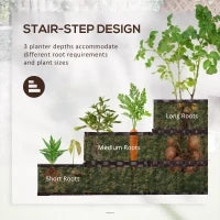 Orto Rialzato a 3 Livelli in Rattan Sintetico senza Fondo per Piante e Verdure, 120x120x40cm, Grigio