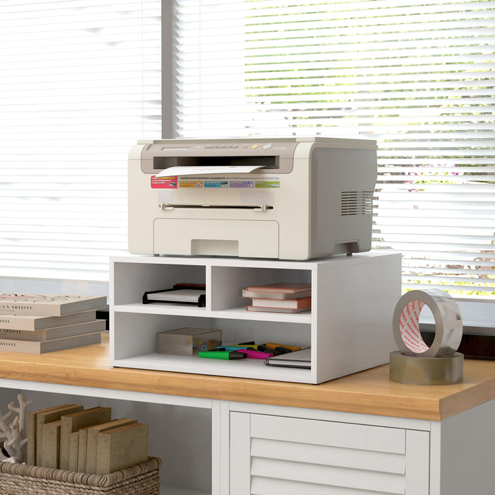 Mobile Porta Stampante con 3 Ripiani a 2 Livelli 47x40x22,5 cm in Truciolato Bianco