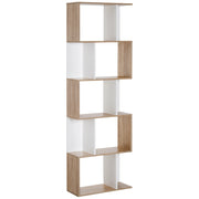 Libreria a S con 5 Ripiani ¨C Zephmum ¨C 60x24x184,5cm Bianco e Legno