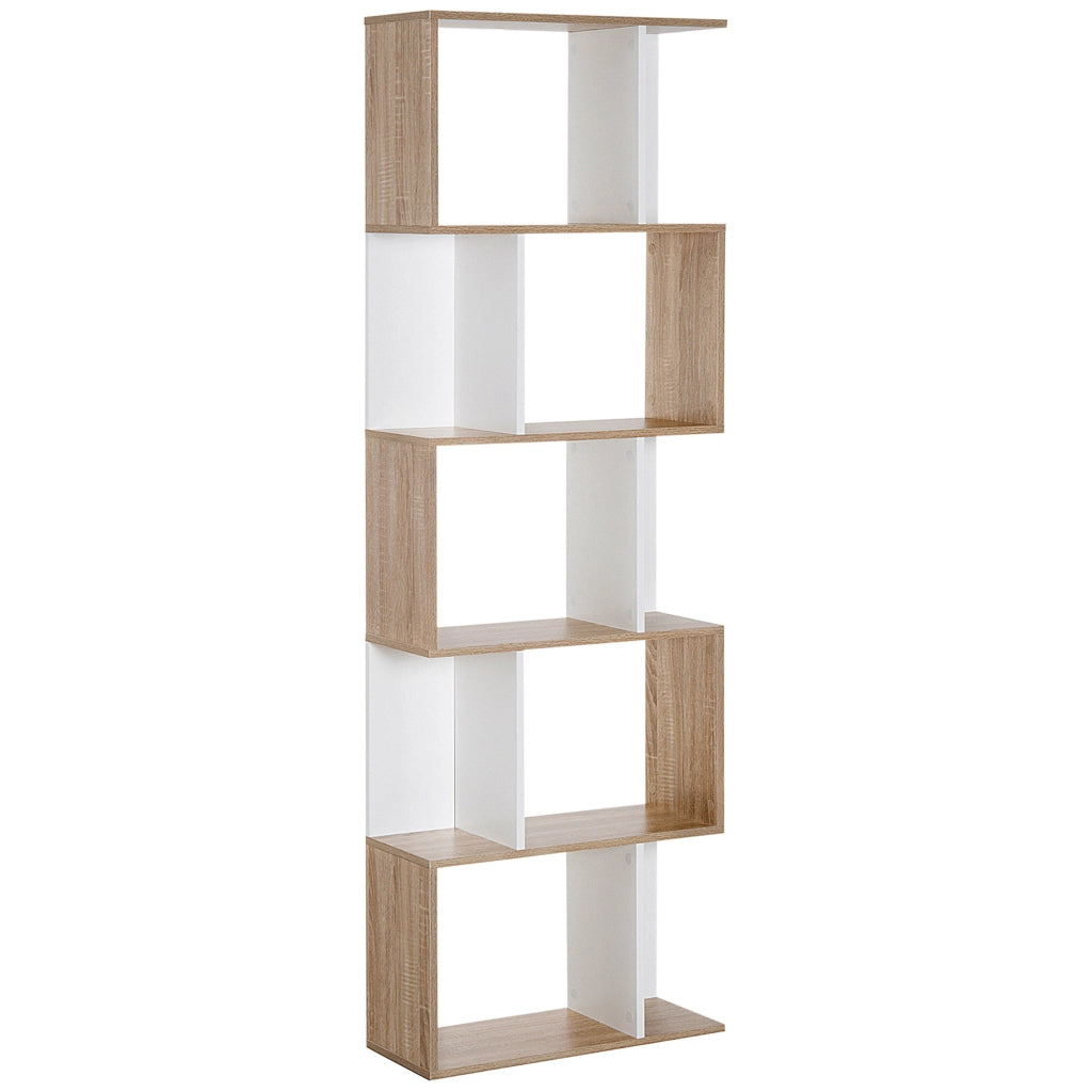 Libreria a S con 5 Ripiani ¨C Zephmum ¨C 60x24x184,5cm Bianco e Legno