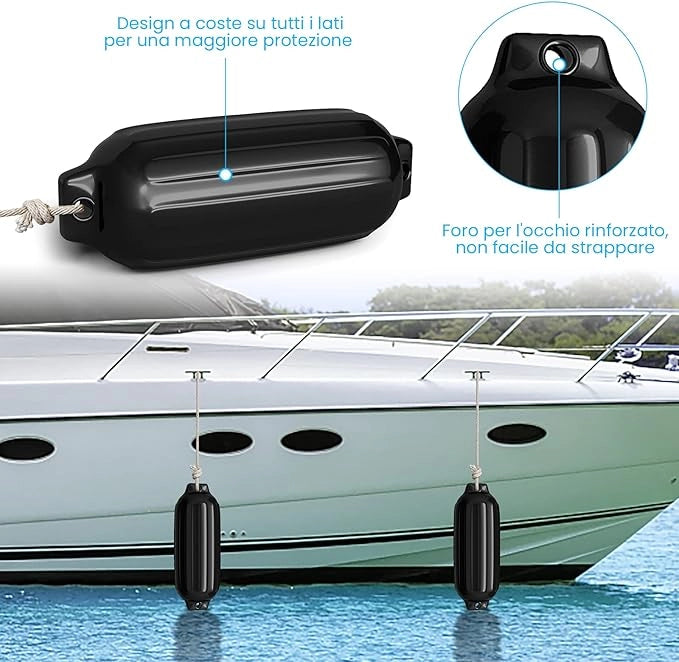 4 x Parabordi per Barca, Parabordi per Imbarcazioni, Gommonni, Boat Fender(Nero)