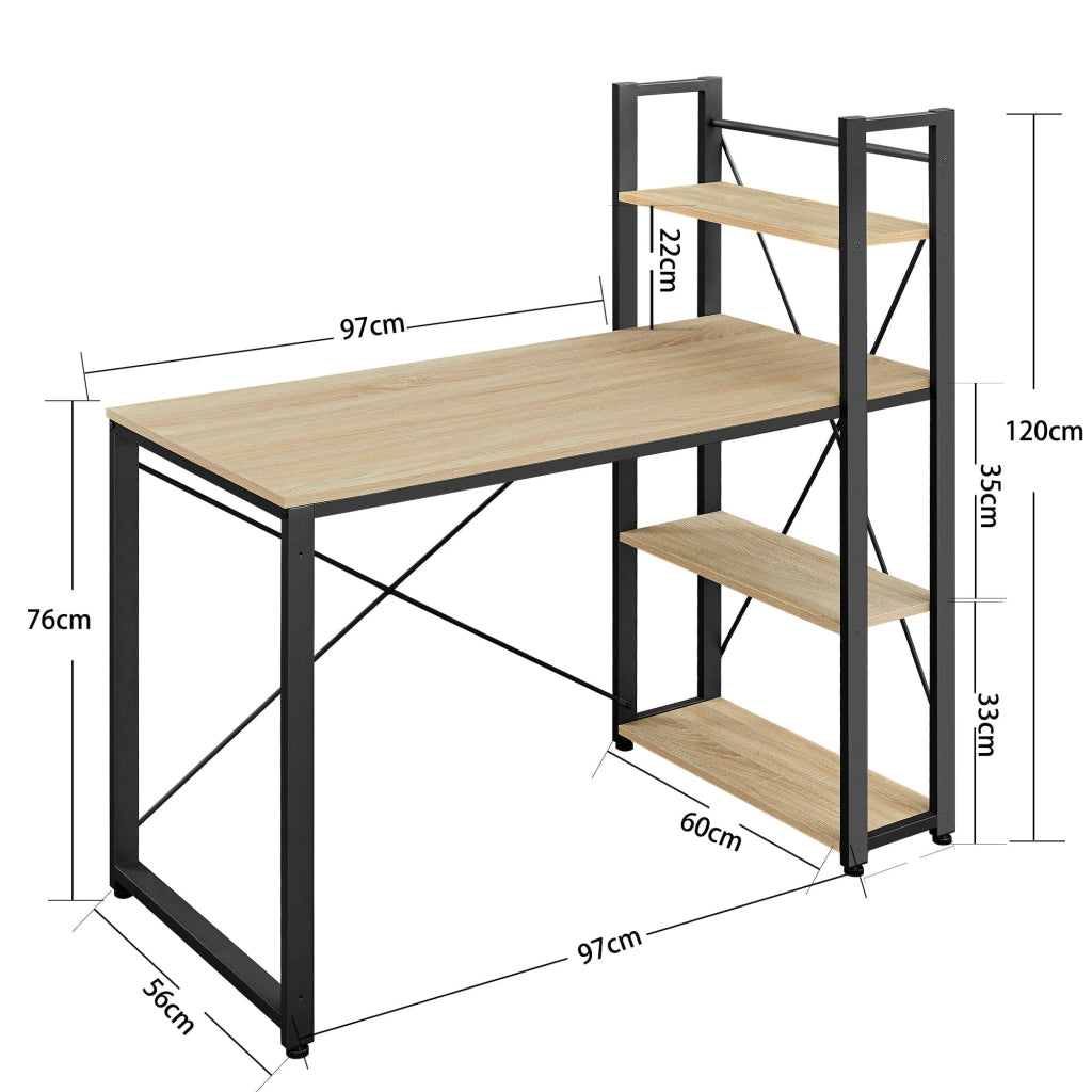 Scrivania per computer Valora - Rovere Sonoma con 3 ripiani, 120 cm
