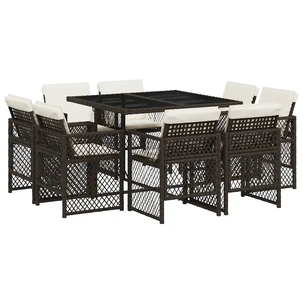 Set da Pranzo da Giardino 9pz con Cuscini Marrone in Polyrattan 3210837
