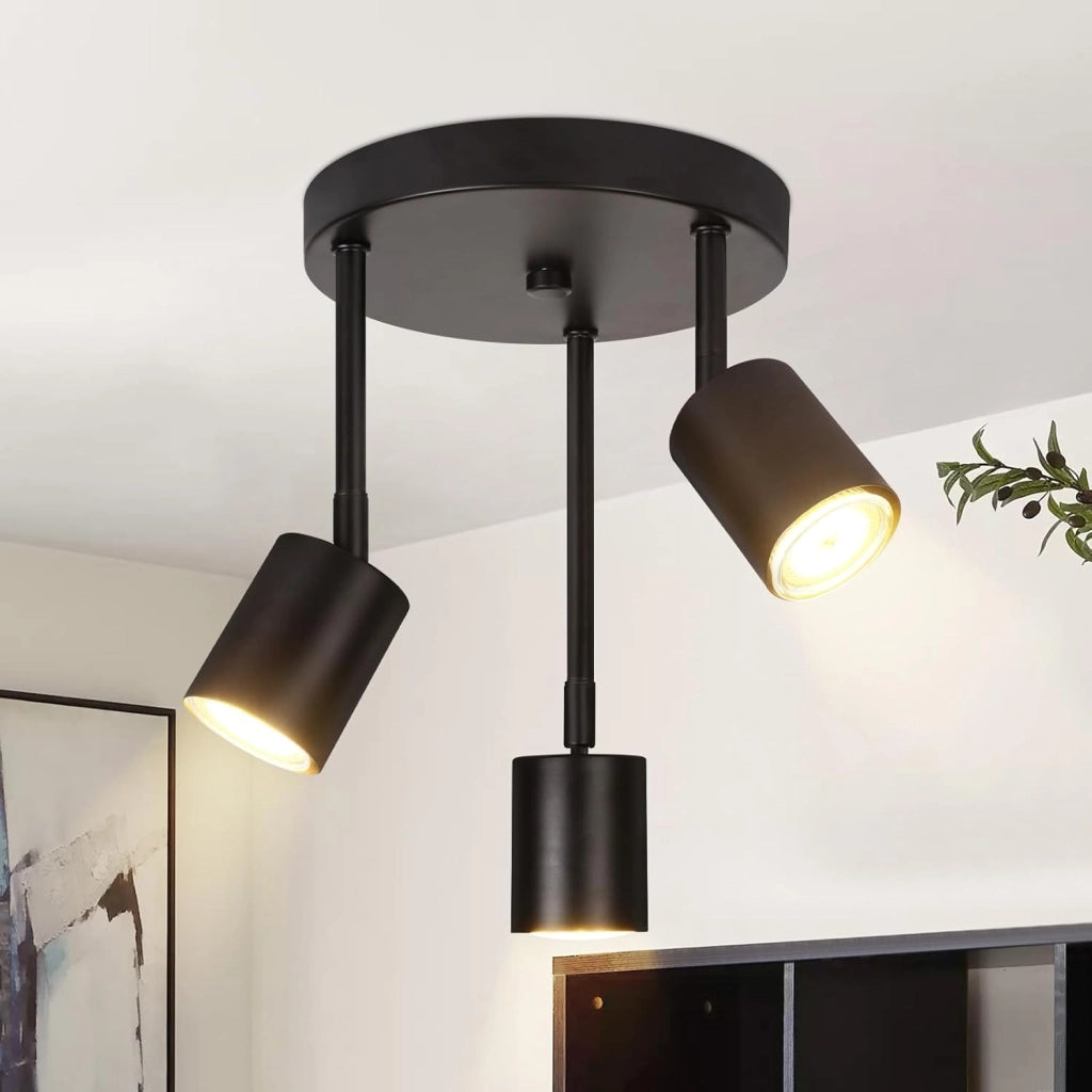 ZMH Lampada da soffitto nera 3 faretti LED GU10 orientabili 350°