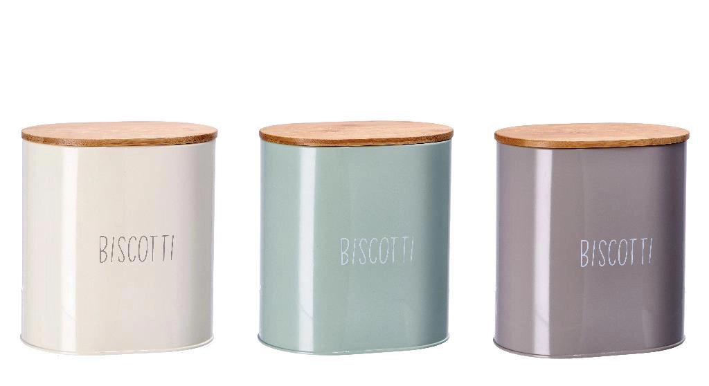 1 Pezzo Barattolo Biscotti da Cucina in Latta Tappo in Bamboo 18 x 13 x 19 cm 3 Colori