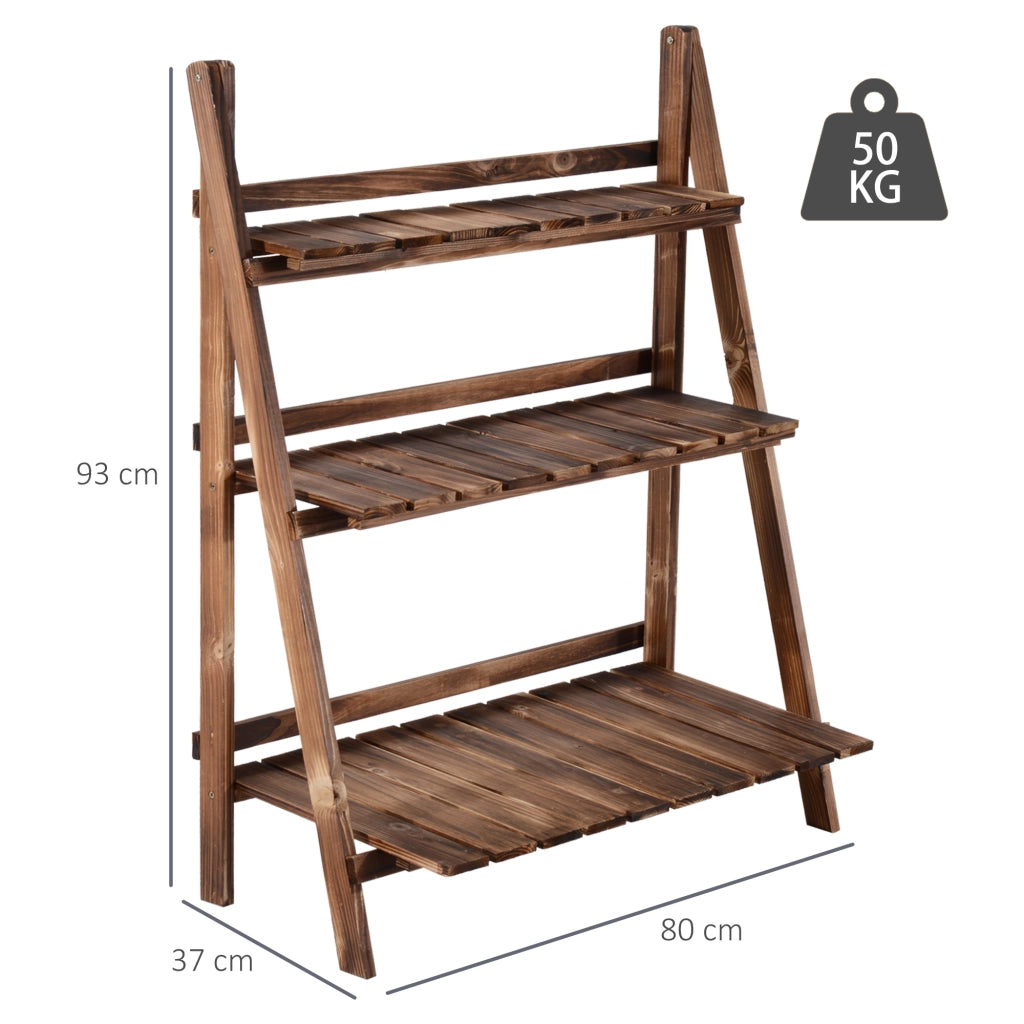 Portapiante Pieghevole a 3 Livelli in Legno di Abete per Esterno ¨C zephmum ¨C 80x37x93cm