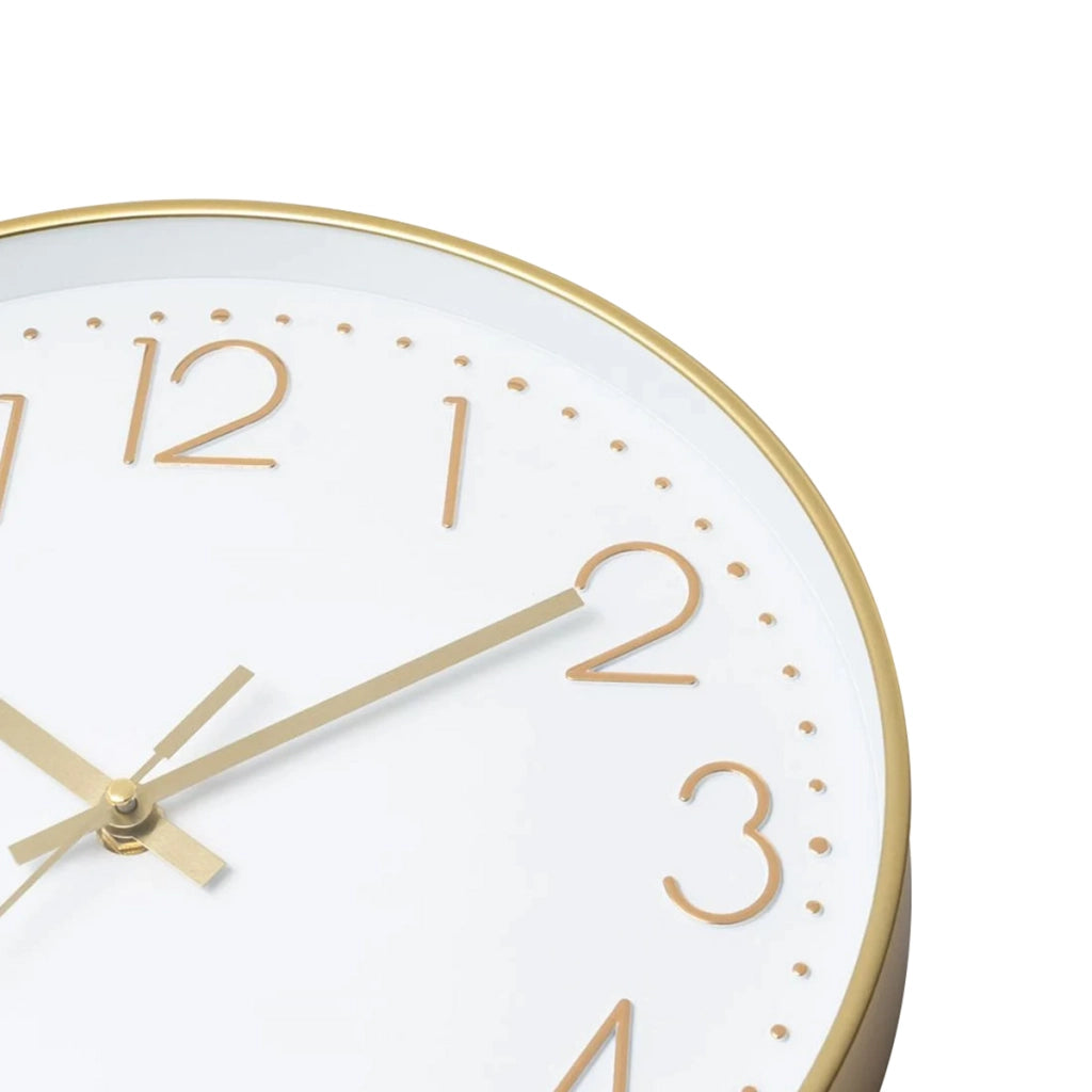 Orologio da Parete Rotondo 30cm con Grandi Numeri e Movimento al Quarzo Preciso Bianco / Dorato Nedis