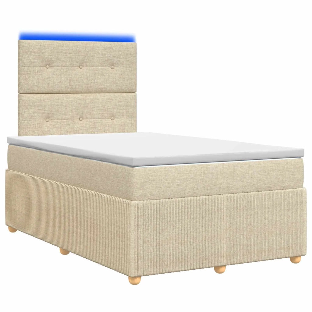 Letto Box Spring LED con Materasso Crema 120 x 190 cm Tessuto 3455816
