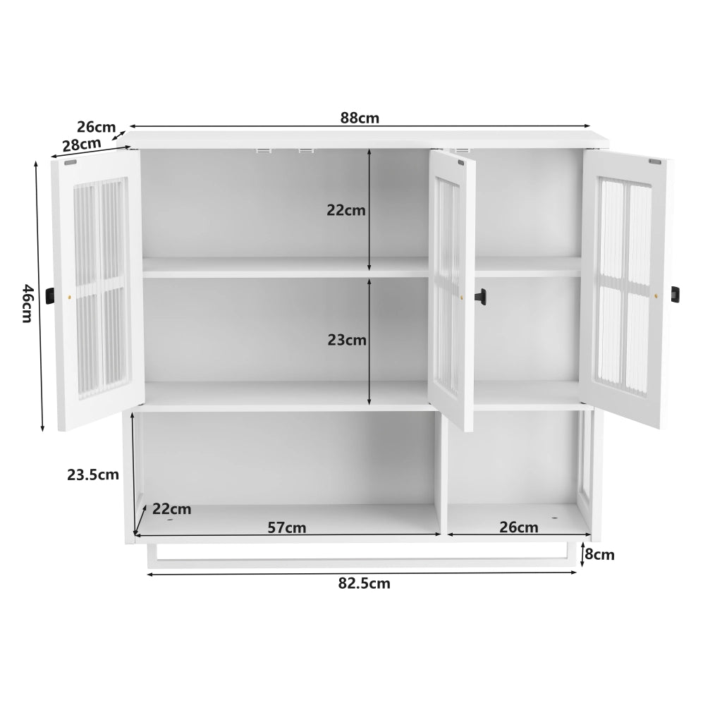 OKWISH Armadietto Bagno Sospeso con 3 Ante, 1 Vano Aperto e Portasciugamani, 88 x 26 x 82.5 cm
