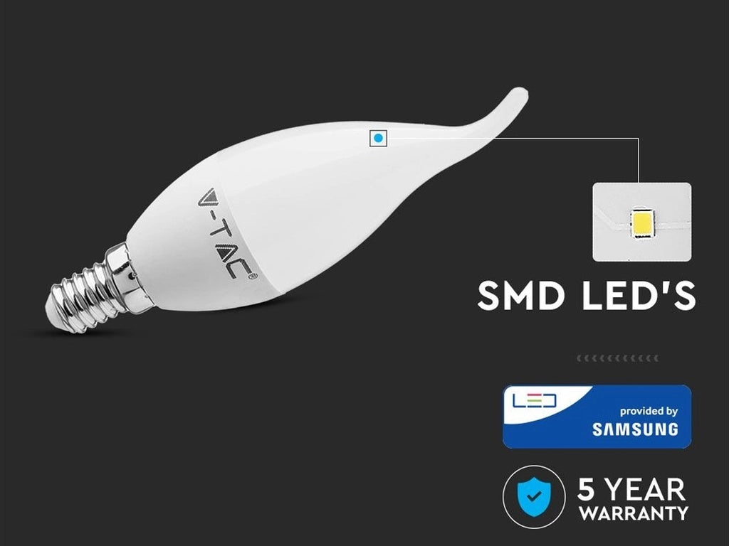 Lampada A Led E14 CF37 5,5W Forma Candela Fiamma Colpo Di Vento SKU-117, Disponibili 3000K 4000K 6400K (Bianco Freddo 6500K)