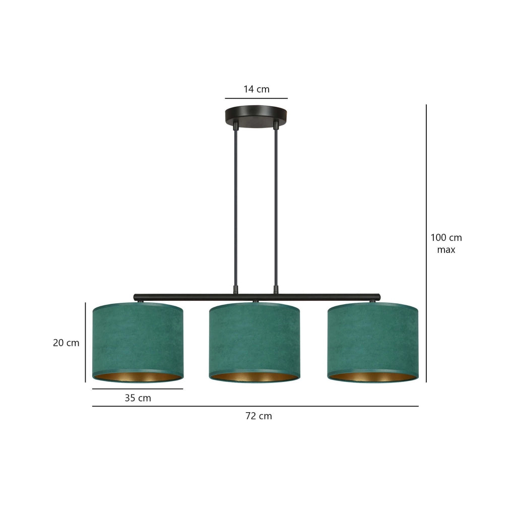 Lampadario Emibig Hilde 3xE27 verde oro nero tessuto