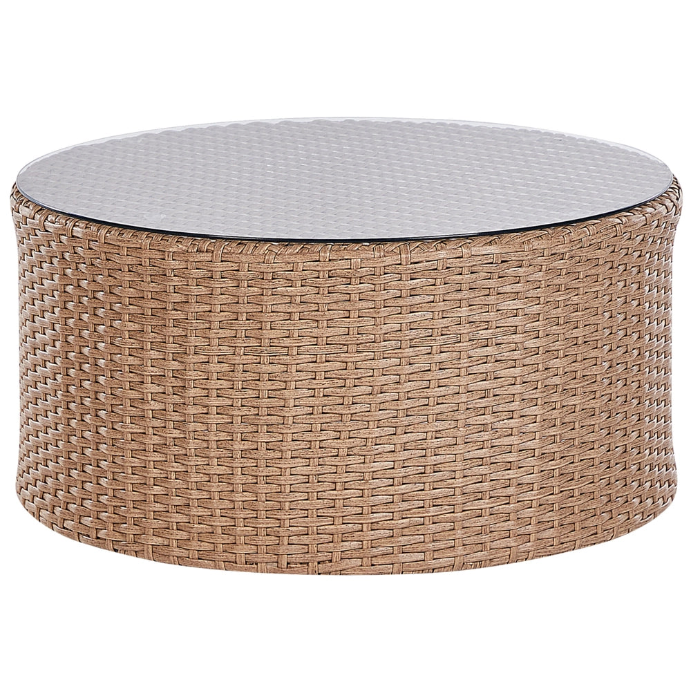 Set divano ad angolo da giardino beige sabbia finto rattan a forma di U 9 posti cuscini bianchi curvi con tavolo set di conversazione