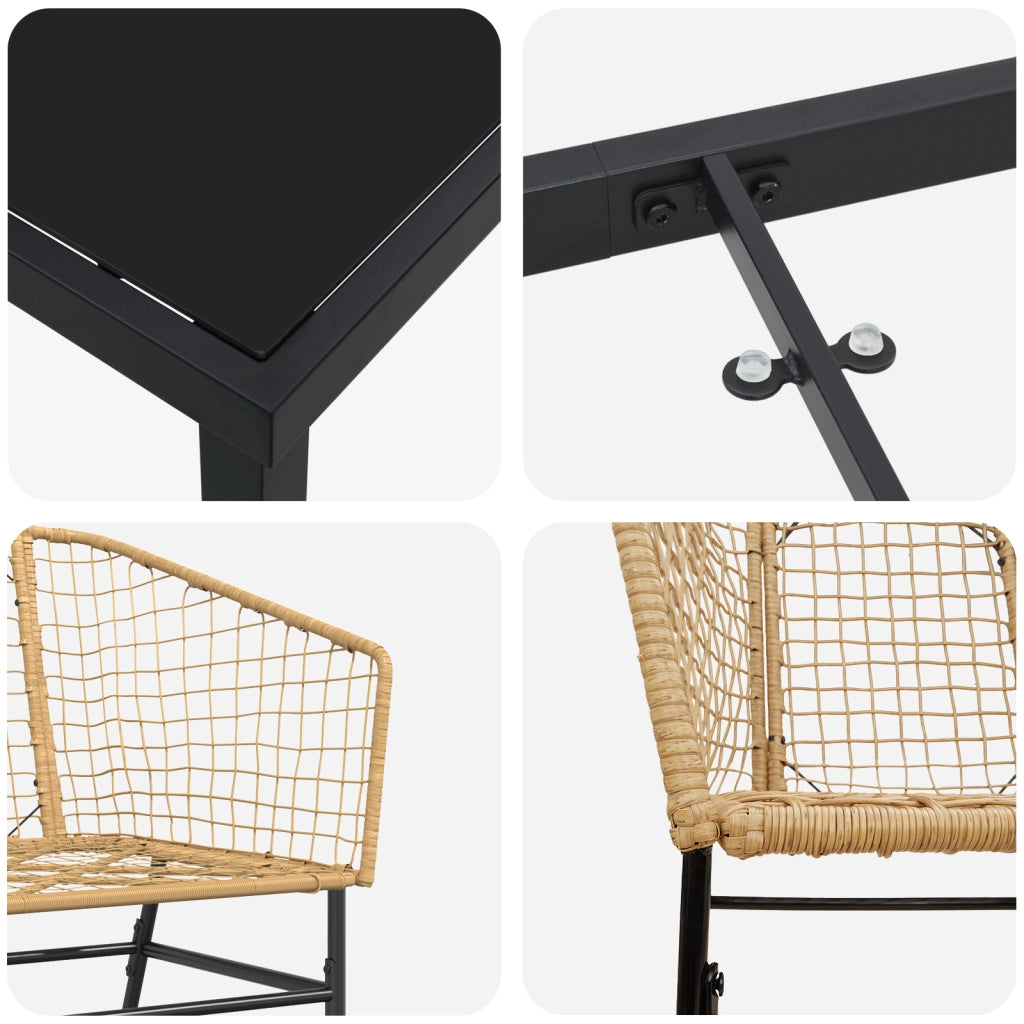 Set da Pranzo da Giardino in 7 pezzi Rattan Poli Marrone