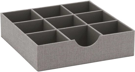 Organizzatore di cassetti profondo con 9 compartimenti per la raccolta, 30,5 x 30,5 x 8,0 cm | Grigio, 728-1, 30,5 x 30,5 x 8,0 cm, grigio, tessuto poliestere, argento