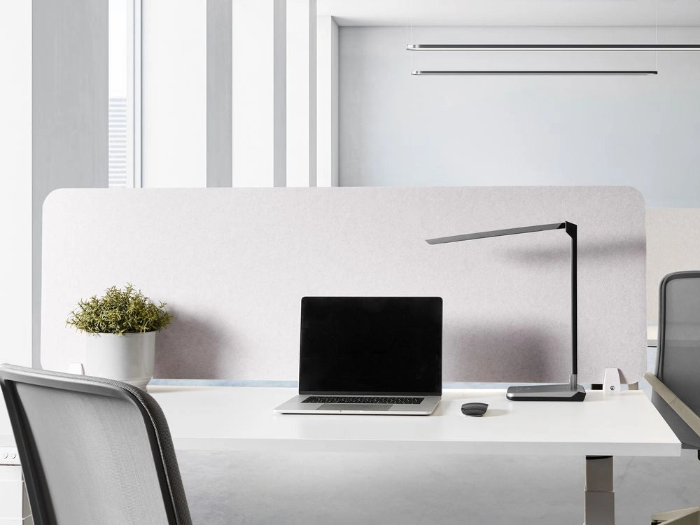 Pannello Divisorio da Scrivania Bianco Sporco in PET con Rivestimento in Tessuto 160 x 50 cm Schermo Acustico per Ufficio e Home Office