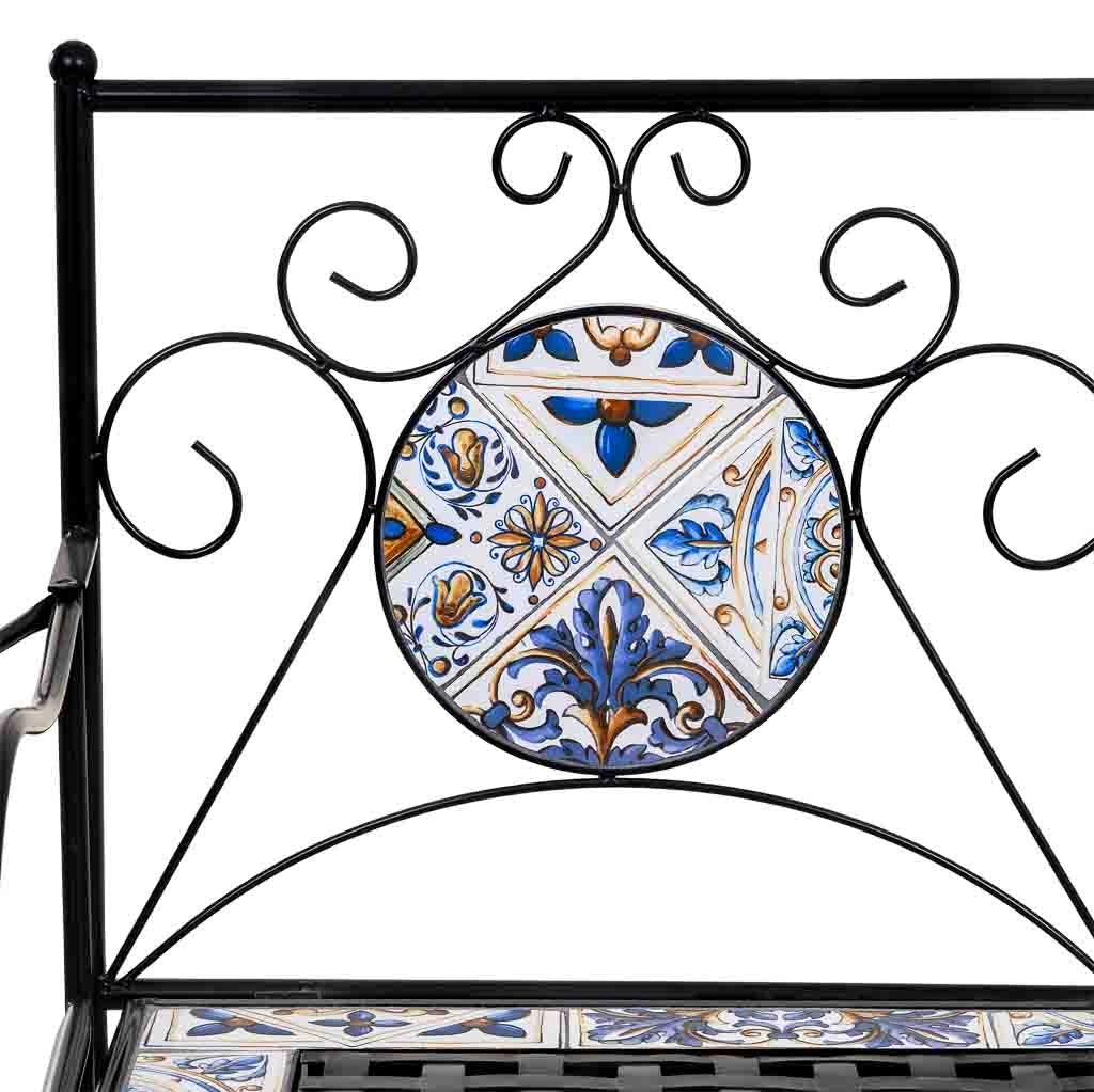 Panchina in mosaico e ferro battuto 110x50x88h cm Nero